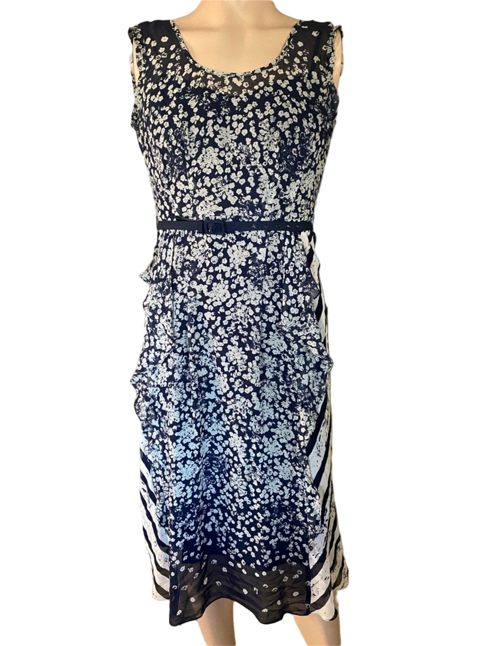 Nanette Lepore silk Navy and White Floral Midi Dress